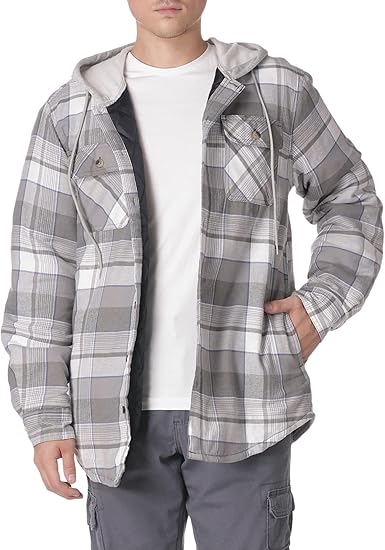 Wrangler Authentics Men's Long Sleeve Quilted Lined Flannel Shirt Jacket with Hood