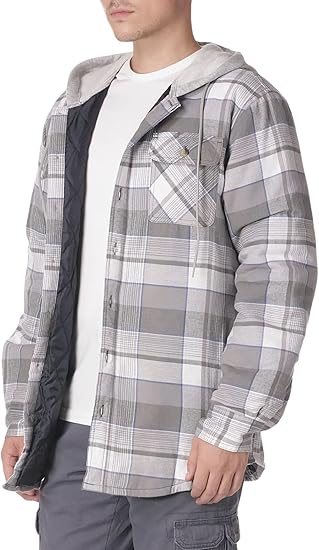 Wrangler Authentics Men's Long Sleeve Quilted Lined Flannel Shirt Jacket with Hood